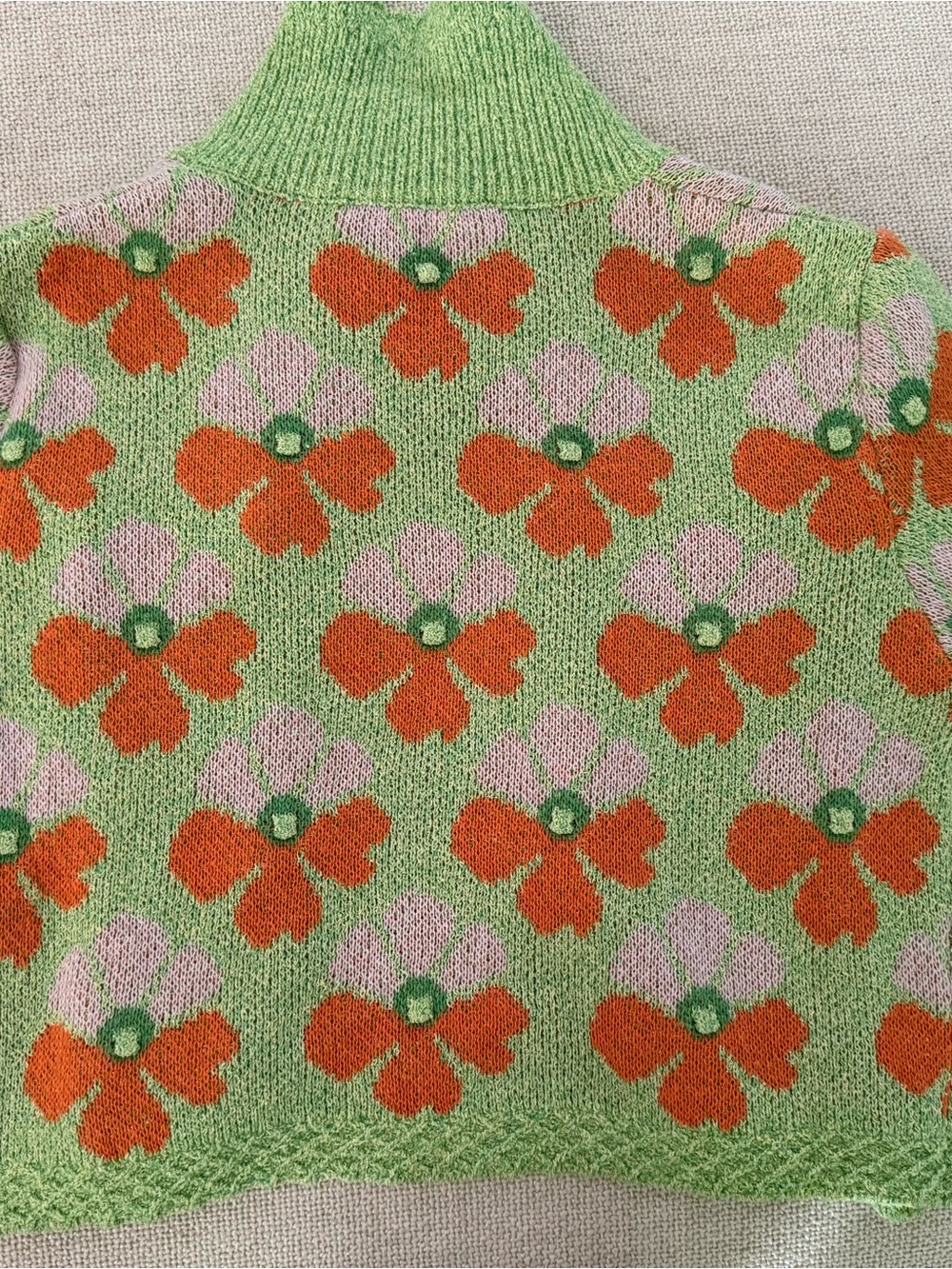 ZARA Green Cardigan with Orange and Pink Floral Motif - Picture 5 of 5